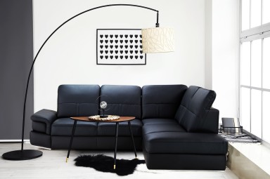 Leder Ecksofa Chiara rechts - mit Schlaffunktion - Schwarz