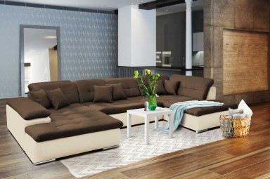 Wohnlandschaft Neapel - P links - mit Schlaffunktion - Nougat