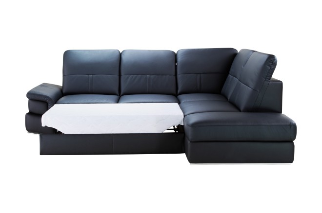 Leder Ecksofa Chiara rechts - mit Schlaffunktion - Schwarz