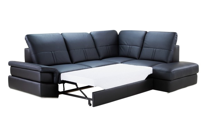 Leder Ecksofa Chiara rechts - mit Schlaffunktion - Schwarz