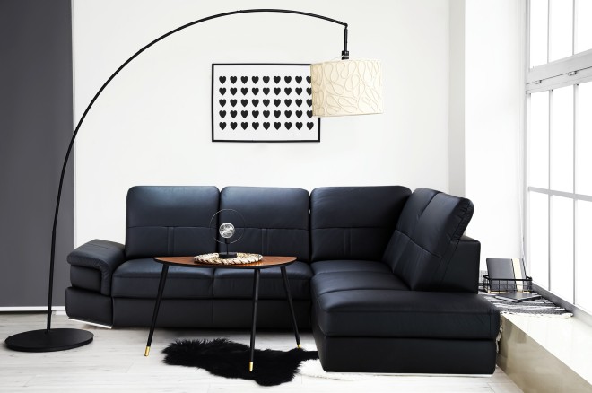 Leder Ecksofa Chiara rechts - mit Schlaffunktion - Schwarz