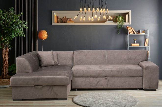 Eckgarnitur Minos-P links - mit Schlaffunktion - Walnuss