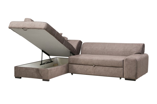 Eckgarnitur Minos-P links - mit Schlaffunktion - Walnuss