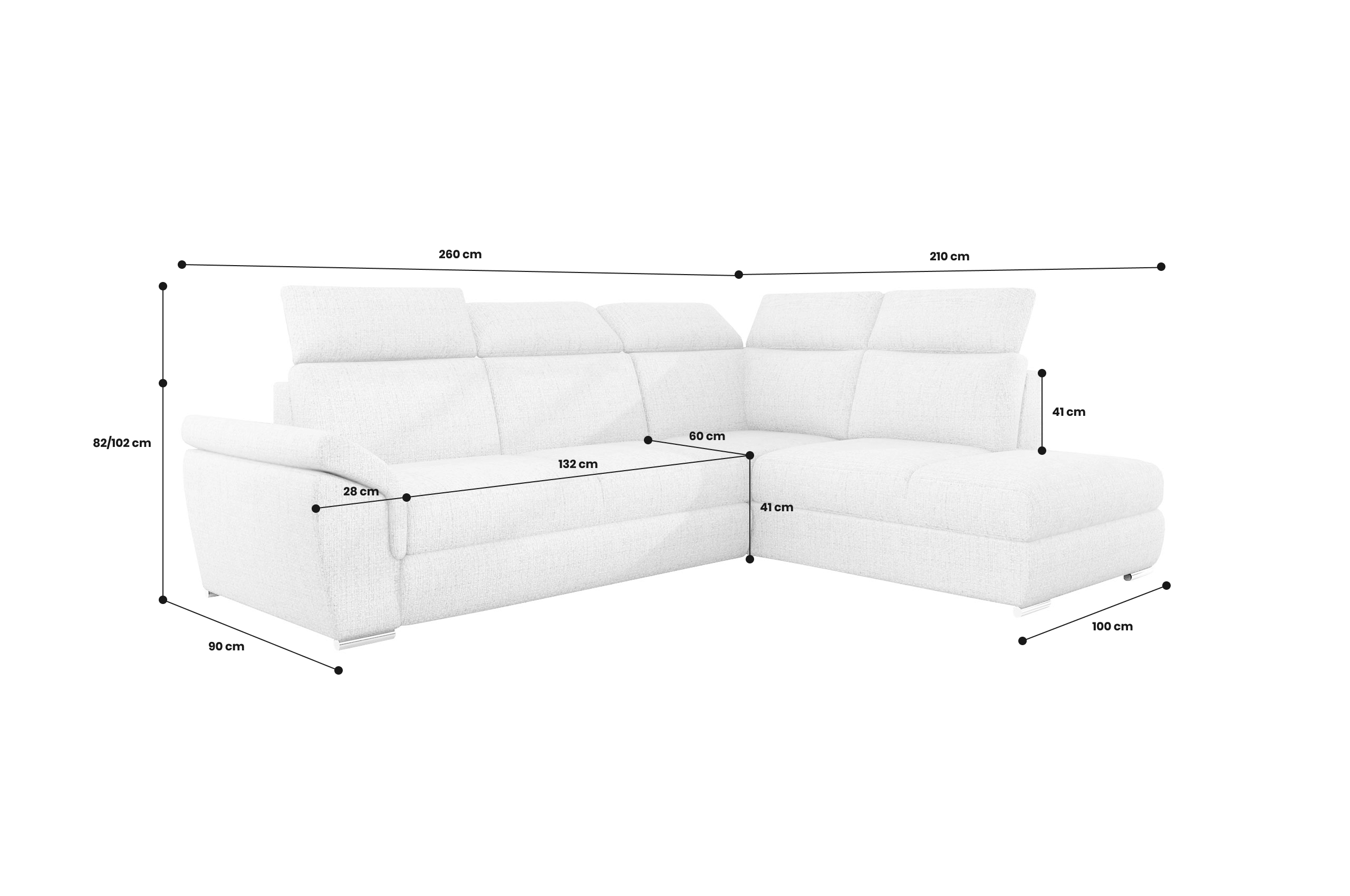 Eckcouch Loreto-P rechts - mit Schlaffunktion - Asphalt