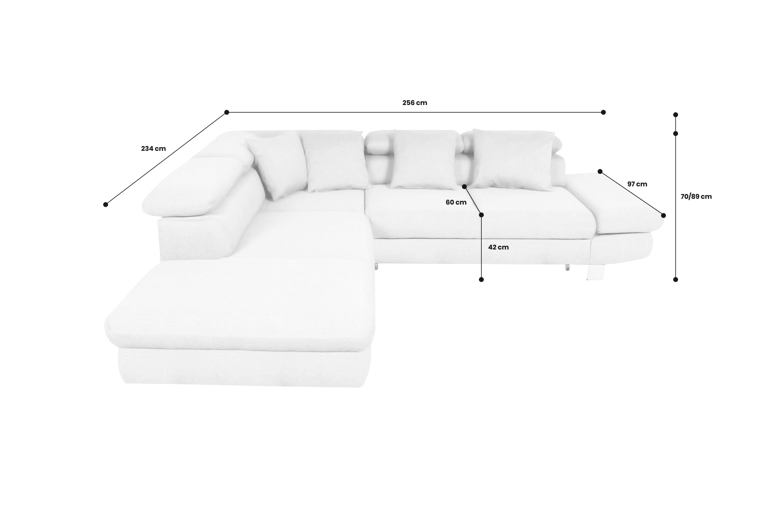 Ecksofa XL Sun-P links - mit Schlaffunktion - Asphalt