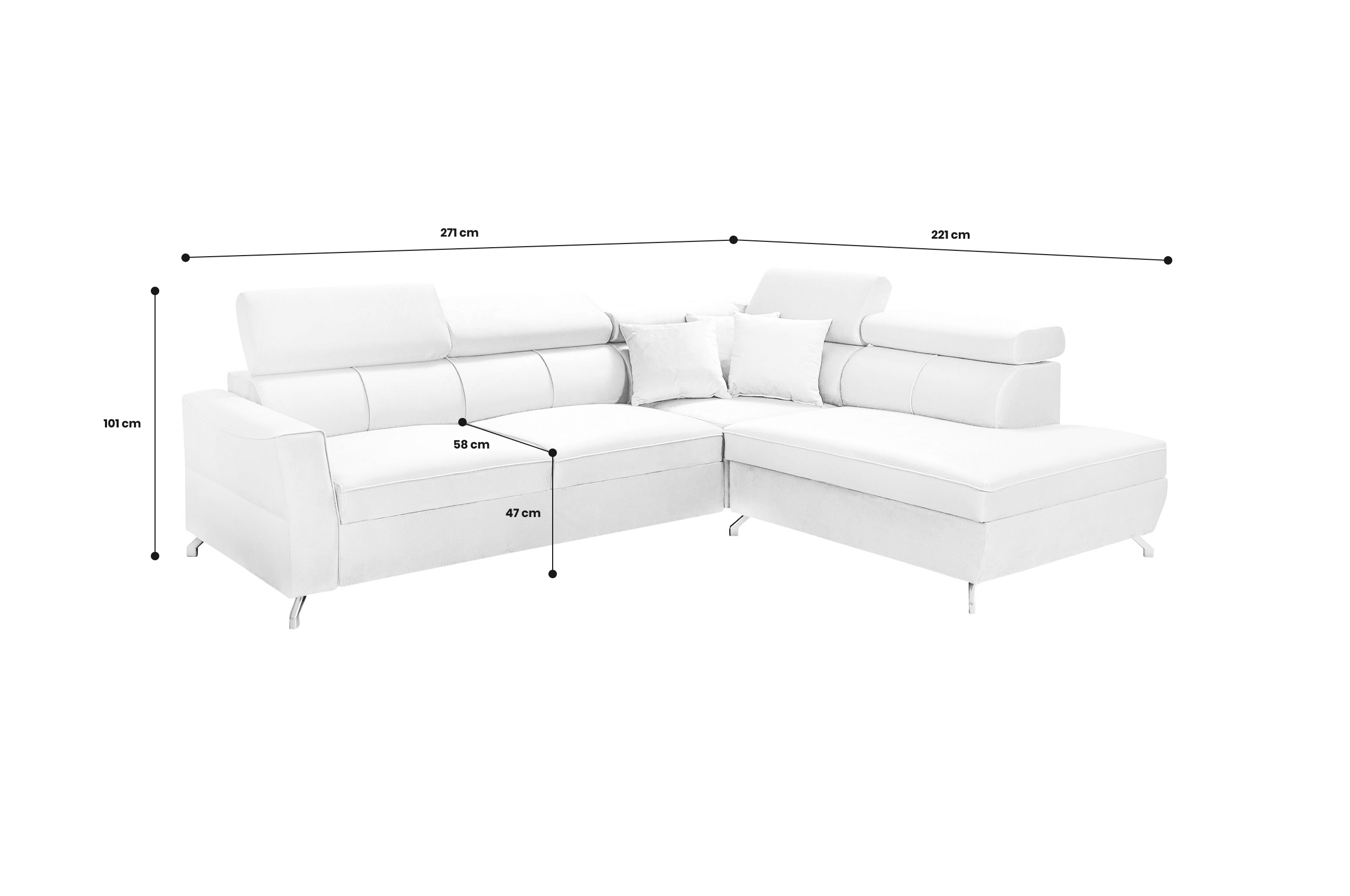 Ecksofa Veneto III Mix rechts - mit Schlaffunktion - Blaugrau